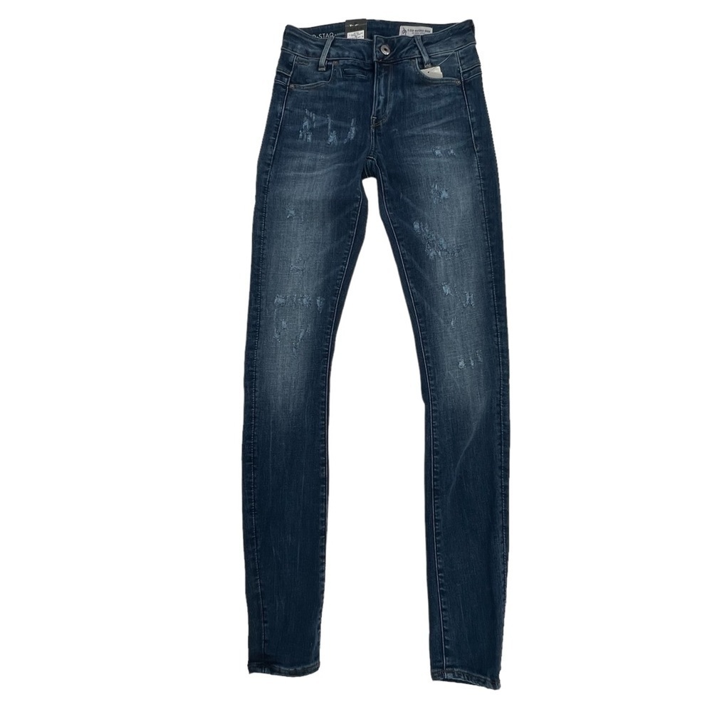 NWT G-Star Raw 5 Pocket D-Staq Mid Skinny Distressed Jeans Size 24 Women’s